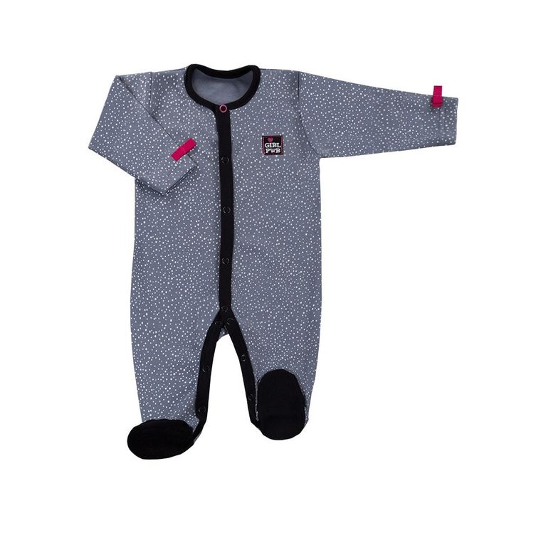 Pajac dziewczęcy, szary, kropki, Eevi