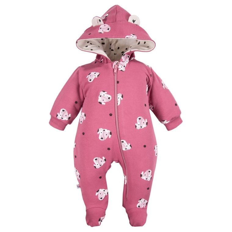 Pajac dziewczęcy z kapturem, różowy, Eevi