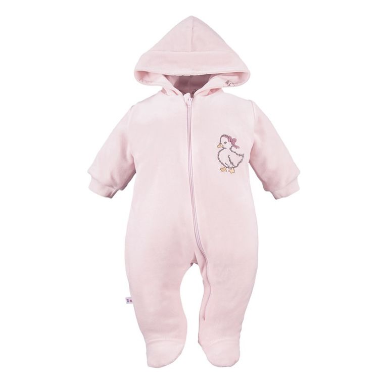 Pajac dziewczęcy z kapturem, welurowy, różowy, Eevi