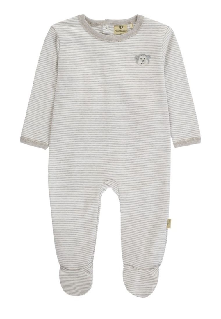 Pajac niemowlęcy, bawełna organiczna, beżowy, paski, Bellybutton