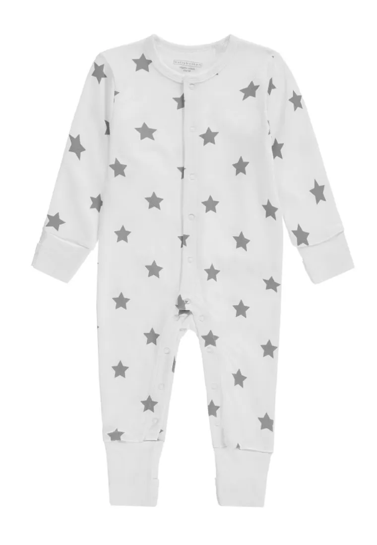 Pajac niemowlęcy, bawełna organiczna, biały, gwiazdki, Bellybutton