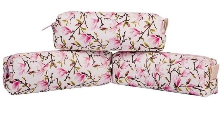 Pajacyk, piórnik, różowy w kwiaty