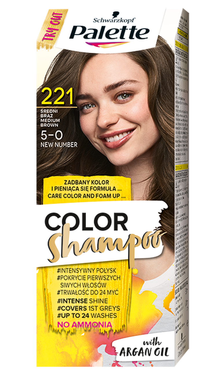 Palette, Color Shampoo, szampon koloryzujący, średni brąz nr 221