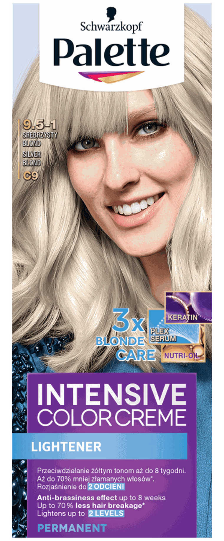Palette, Intensive Color Creme, krem koloryzujący, srebrzysty blond nr C9