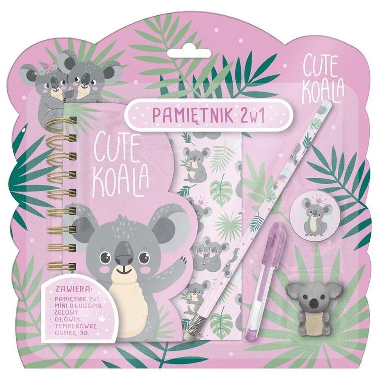 Pamiętnik z kłódką 2w1 + zestaw przyborów, Koala
