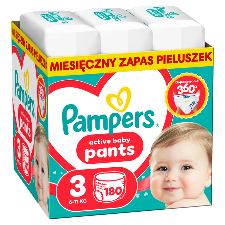 Pampers, Active Baby, pieluchomajtki, rozmiar 3, 6-11 kg, 180 szt.