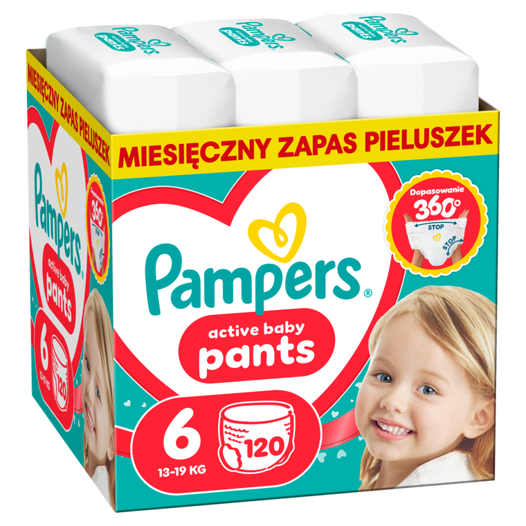 Pampers, Active Baby, pieluchomajtki, rozmiar 6, 13-19kg, 120 szt.