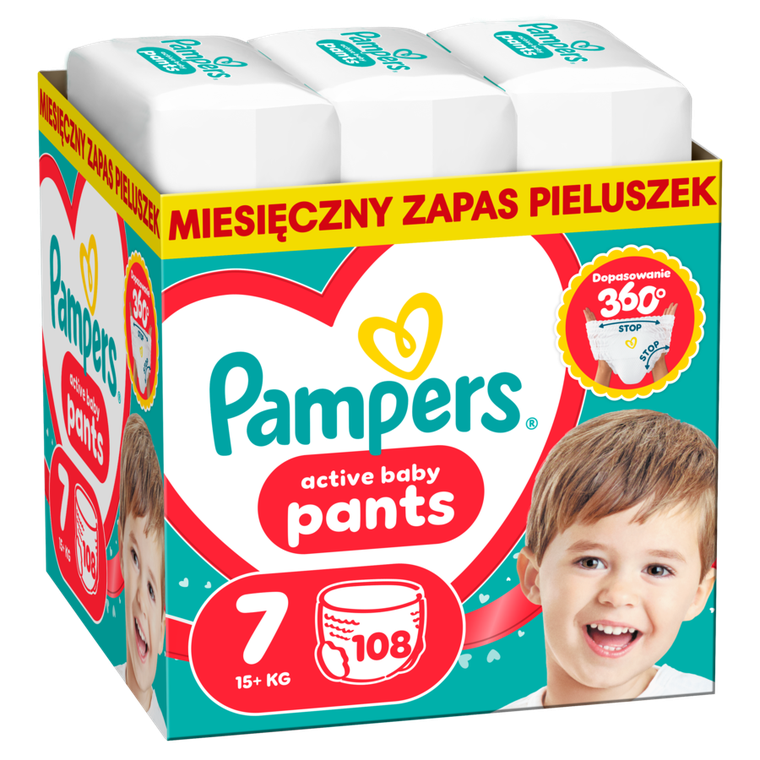 Pampers, Active Baby, pieluchomajtki, rozmiar 7, 15+ kg, 108 szt.