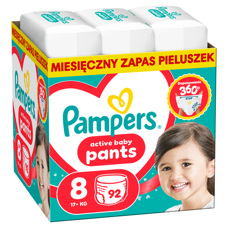 Pampers, Active Baby, pieluchomajtki, rozmiar 8, 17+ kg, 92 szt.