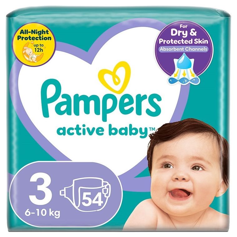 Pampers, Active Baby, pieluchy jednorazowe, rozmiar 3, 6-10 kg, 54 szt.