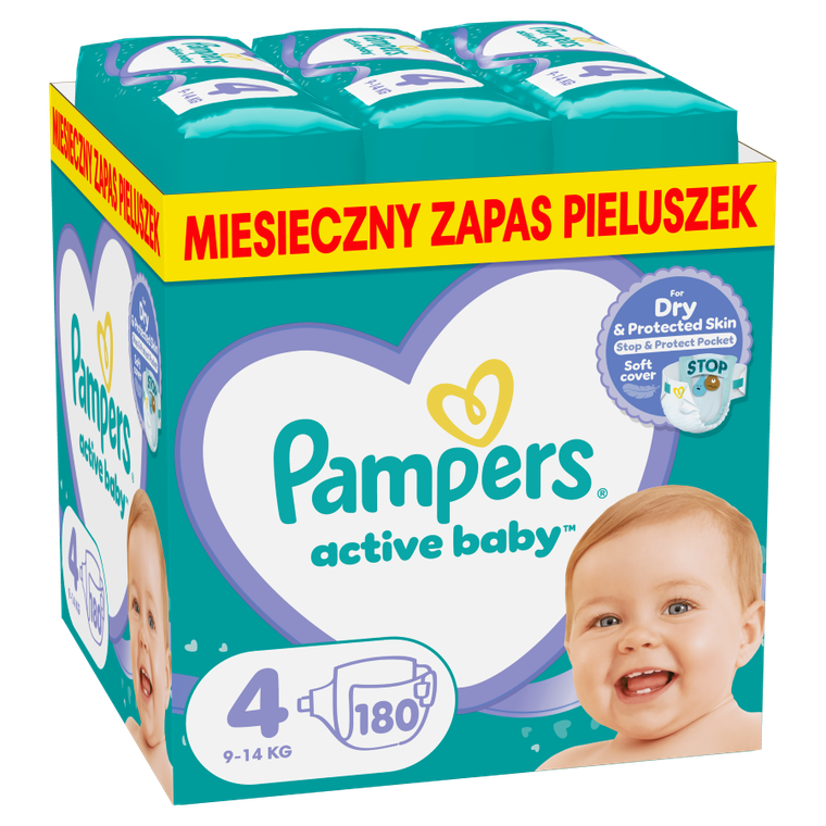 Pampers, Active Baby, pieluchy jednorazowe, rozmiar 4, 9-14 kg, 180 szt.