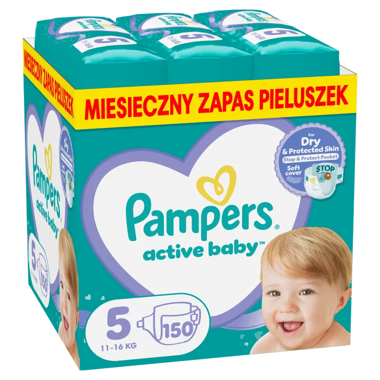Pampers, Active Baby, pieluchy jednorazowe, rozmiar 5, 11-16 kg, 150 szt.