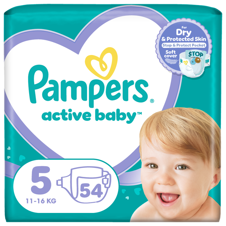 Pampers, Active Baby, pieluszki, rozmiar 5, 11-16 kg, 54 szt.