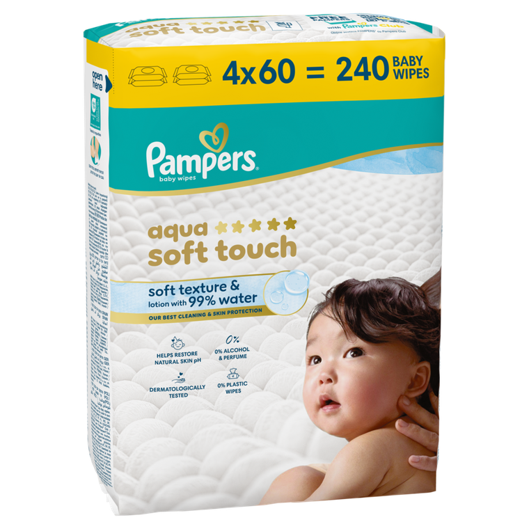 Pampers, Aqua Soft Touch, chusteczki nawilżane dla dzieci, 4-60 szt.