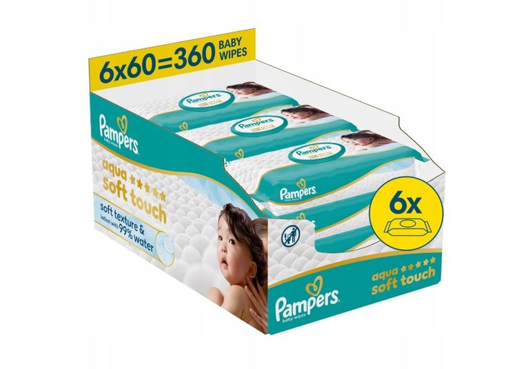 Pampers, Aqua Soft Touch, chusteczki nawilżane dla dzieci, 6-60 szt.