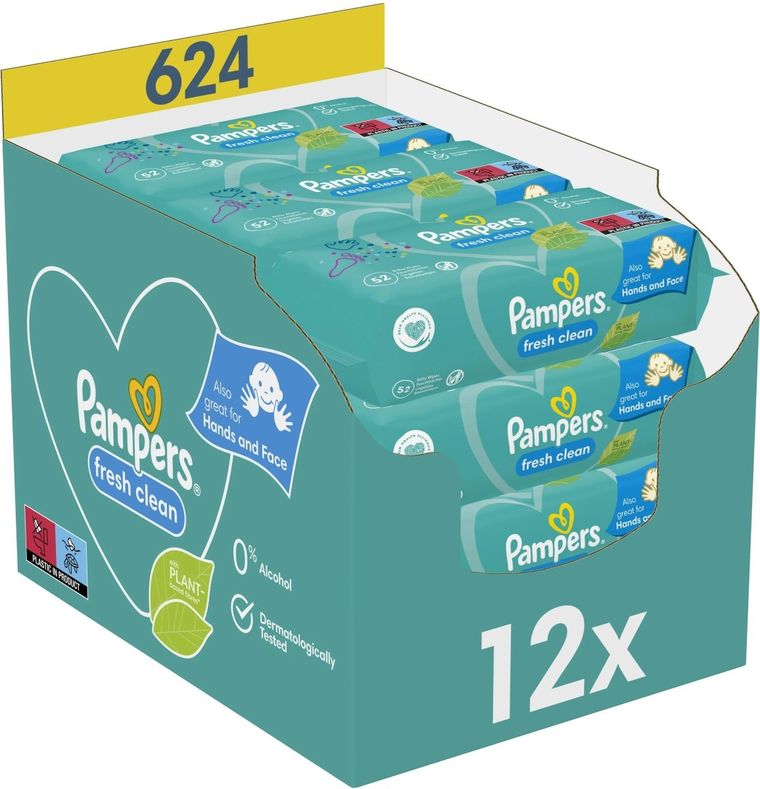 Pampers, Fresh Clean, chusteczki nawilżane dla dzieci, 12-52 szt.