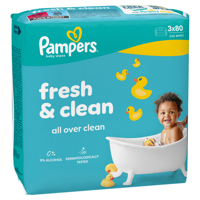 Pampers, Fresh Clean, chusteczki nawilżane dla dzieci, 3-80 szt.