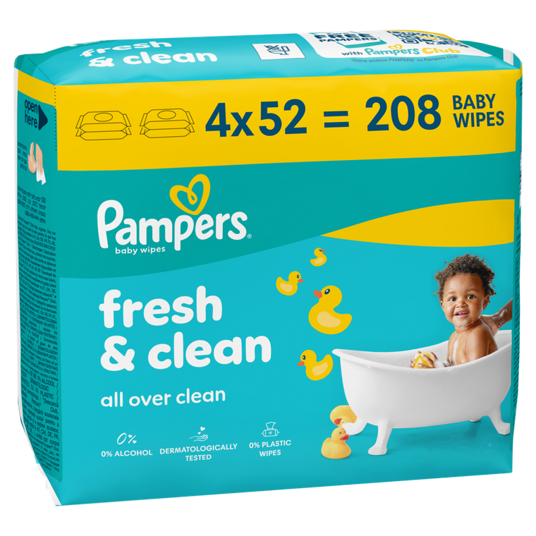 Pampers, Fresh Clean, chusteczki nawilżane dla dzieci, 4-52 szt.