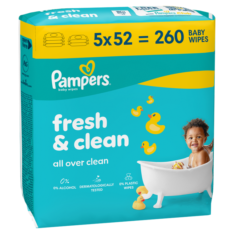 Pampers, Fresh Clean, chusteczki nawilżane dla dzieci, 5-52 szt.