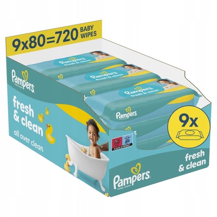 Pampers, Fresh Clean, chusteczki nawilżane dla dzieci, 9-80 szt.