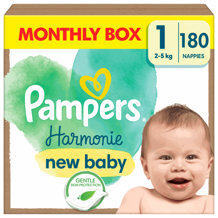 Pampers, Harmonie Baby, pieluchy jednorazowe, rozmiar 1, 2-5 kg, 180 szt.