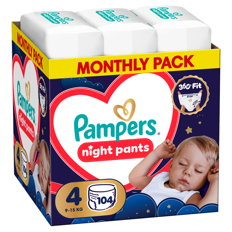 Pampers, Night, pieluchomajtki, rozmiar 4, 9-15kg, 104 szt.