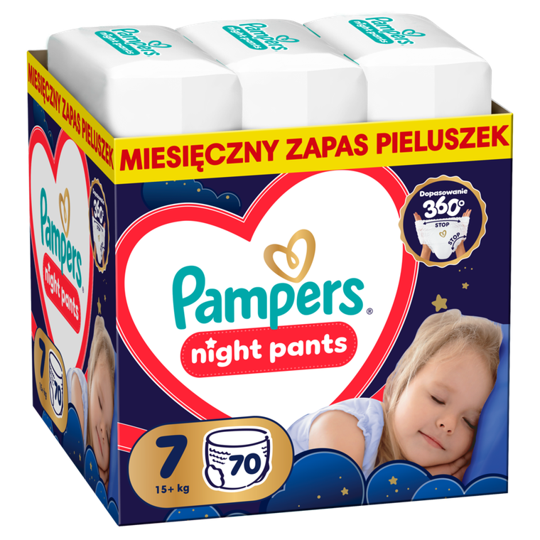 Pampers, Night, pieluchomajtki, rozmiar 7, 15kg+, 70 szt.