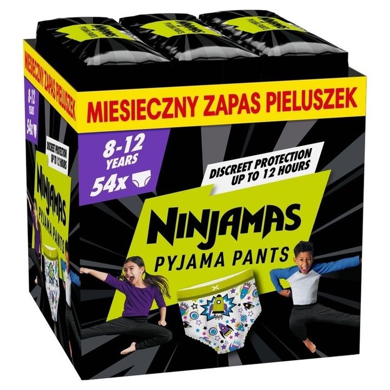 Pampers, Ninjamas, chłonna bielizna na noc, rozmiar 8-12 lat, 27-43 kg, 54 szt.