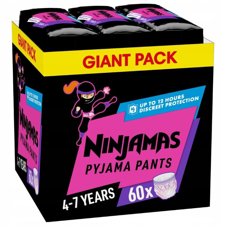 Pampers, Ninjamas, Serduszka, chłonna bielizna na noc, rozmiar 4-7 lat, 17-30 kg, 60 szt.