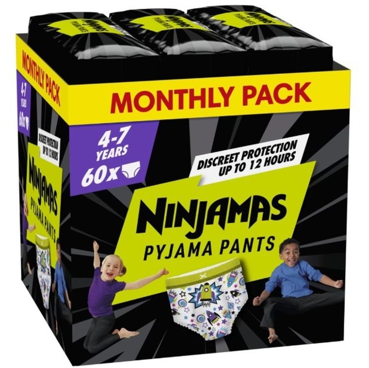 Pampers, Ninjamas, Statki kosmiczne, chłonna bielizna na noc, rozmiar 4-7 lat, 17-30 kg, 60 szt.