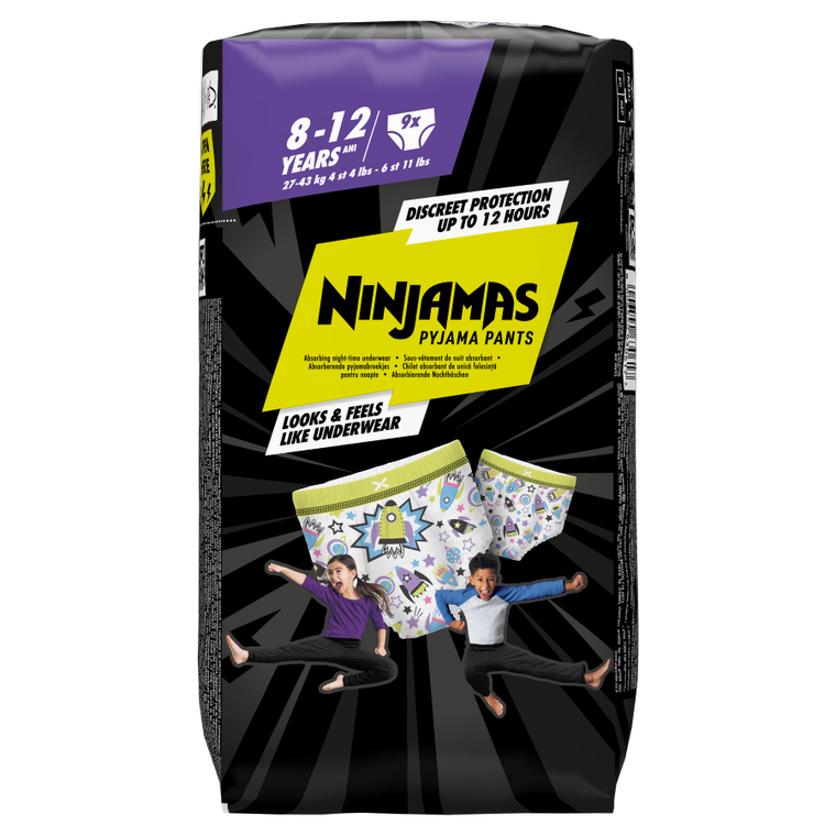 Pampers, Ninjamas, Statki Kosmiczne, chłonna bielizna na noc, rozmiar 8-12 lat, 27-43 kg, 9 szt.