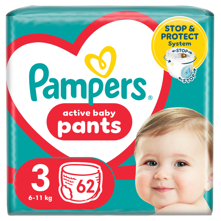 Pampers, Pants, pieluchomajtki, rozmiar 3, 6-11 kg, 62 szt.