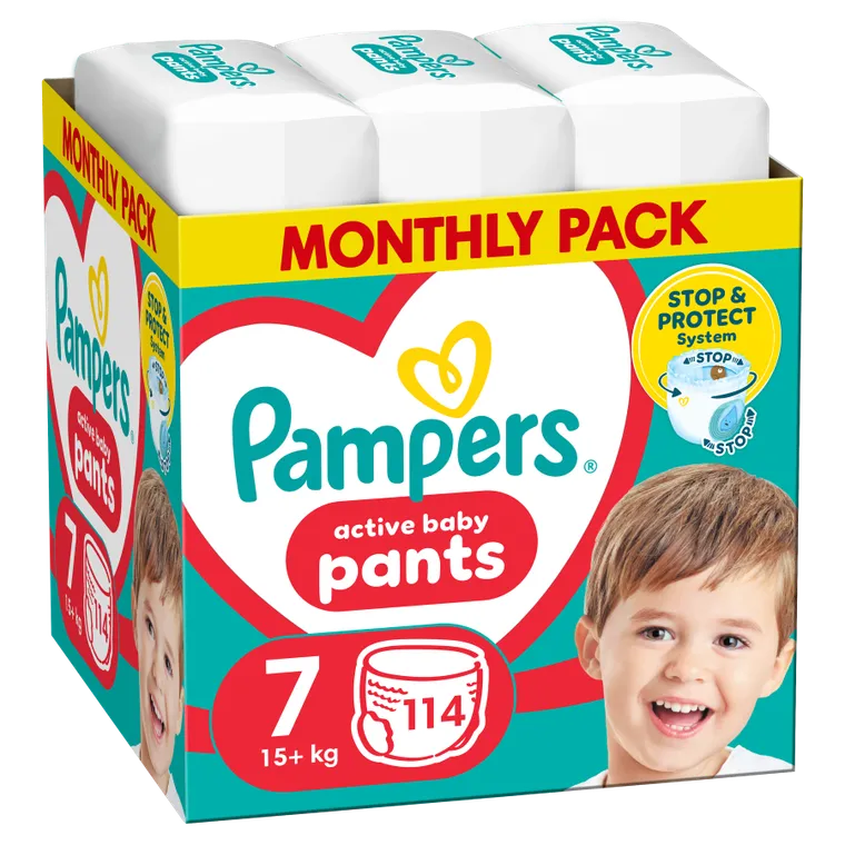 Pampers, Pants, pieluchomajtki, rozmiar 7, 15 kg+, 114 szt.