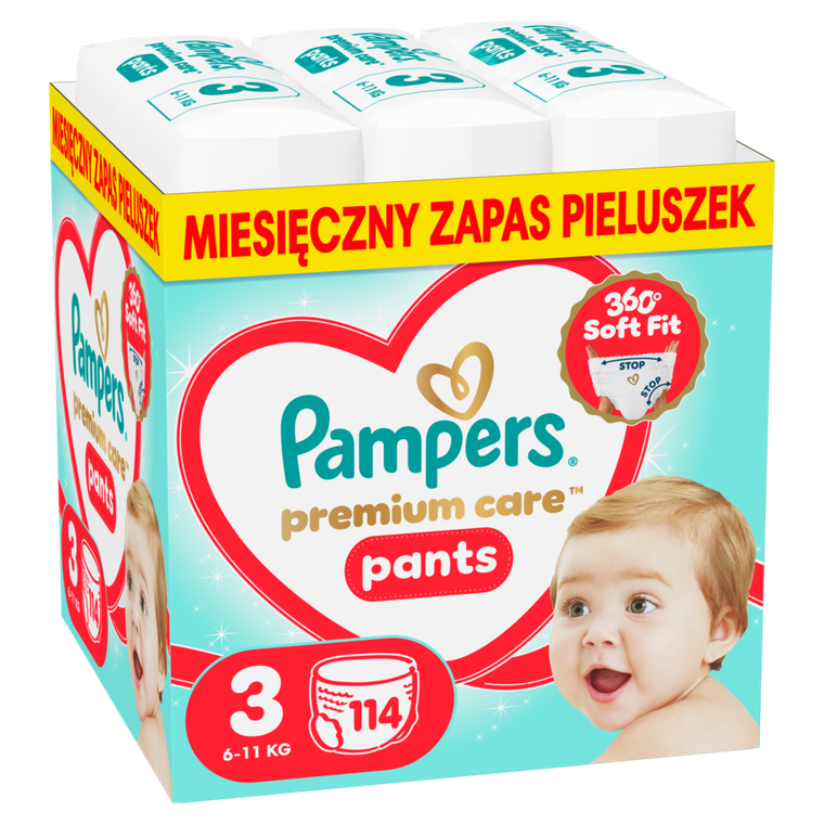 Pampers, Premium Care, pieluchomajtki, rozmiar 3, 6-11kg, 114 szt.
