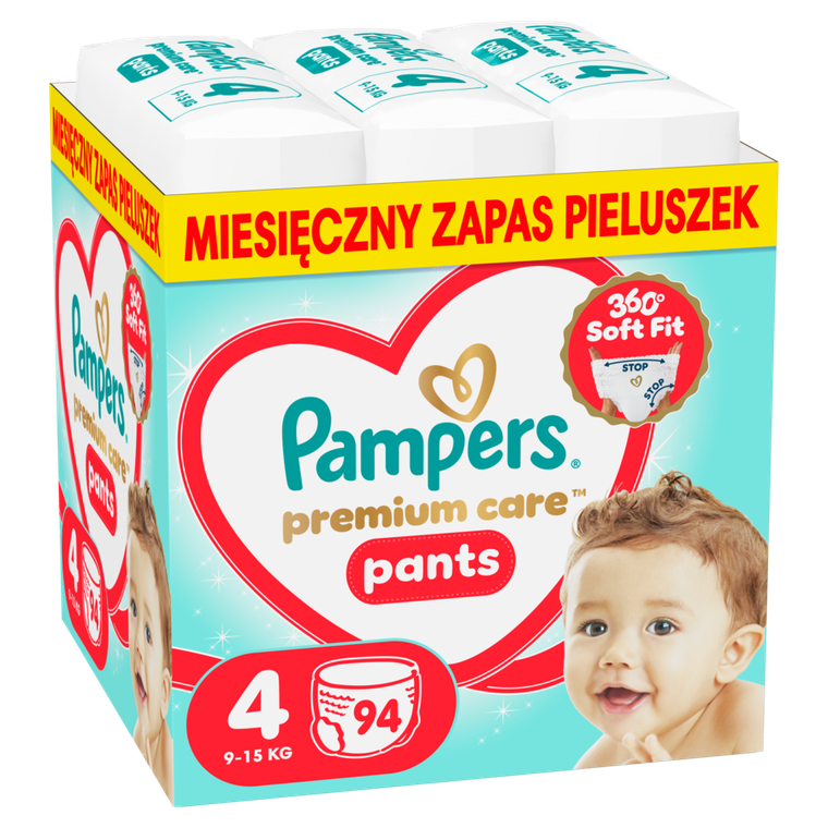 Pampers, Premium Care, pieluchomajtki, rozmiar 4, 9-15kg, 94 szt.
