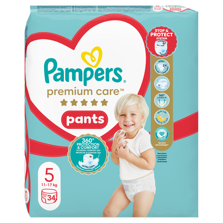 Pampers, Premium Care, pieluchomajtki, rozmiar 5, 11-17 kg, 34 szt.