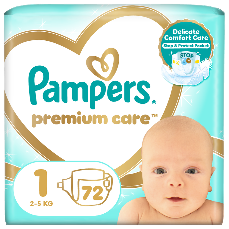 Pampers, Premium Care, pieluchy jednorazowe, rozmiar 1, 2-5 kg, 72 szt.