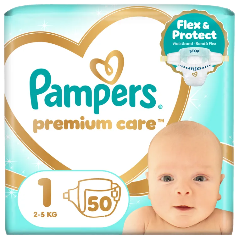 Pampers, Premium Care, pieluchy jednorazowe, rozmiar 1, 2-5kg, 50 szt.
