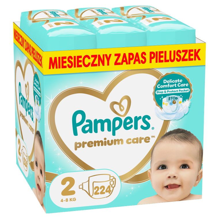 Pampers, Premium Care, pieluchy jednorazowe, rozmiar 2, 4-8 kg, 224 szt.