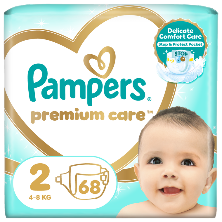 Pampers, Premium Care, pieluchy jednorazowe, rozmiar 2, 4-8 kg, 68 szt.
