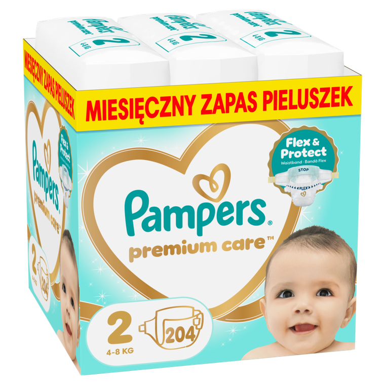 Pampers, Premium Care, pieluchy jednorazowe, rozmiar 2, 4-8kg, 204 szt.