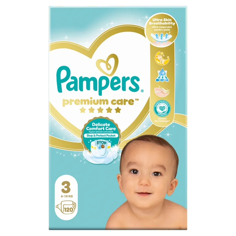 Pampers, Premium Care, pieluchy jednorazowe, rozmiar 3, 6-10 kg, 120 szt.
