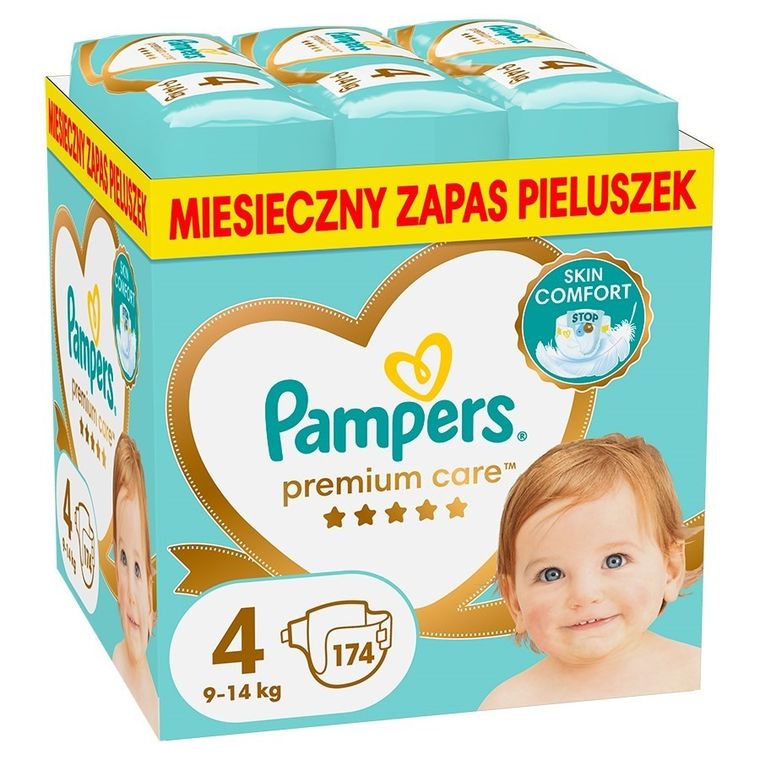 Pampers, Premium Care, pieluchy jednorazowe, rozmiar 4, 9-14 kg, 174 szt.
