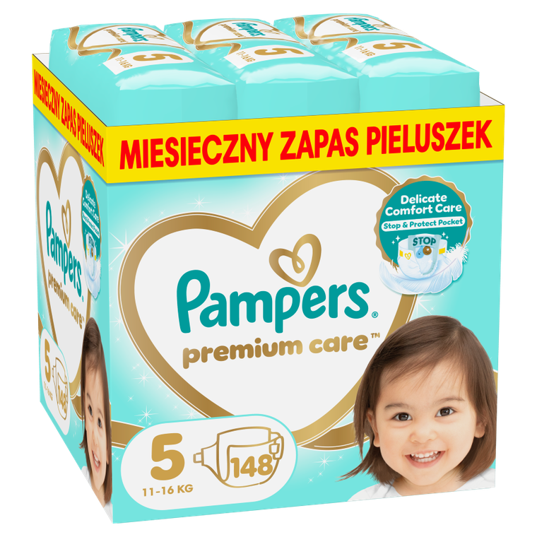 Pampers, Premium Care, pieluchy jednorazowe, rozmiar 5, 11-16 kg, 148 szt.