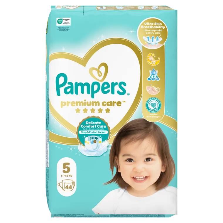 Pampers, Premium Care, pieluchy jednorazowe, rozmiar 5, 11-16 kg, 44 szt.