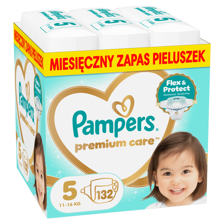 Pampers, Premium Care, pieluchy jednorazowe, rozmiar 5, 11-16kg, 132 szt.