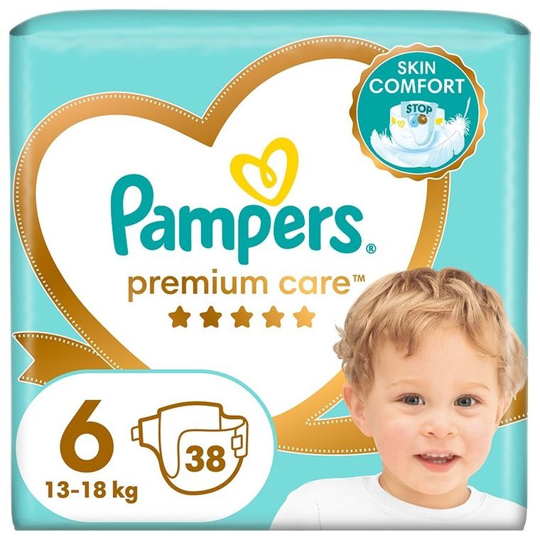 Pampers, Premium Care, pieluchy jednorazowe, rozmiar 6, 13+ kg, 38 szt.