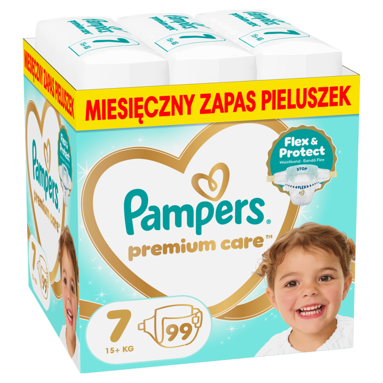 Pampers, Premium Care, pieluchy jednorazowe, rozmiar 7, 15kg+, 99 szt.