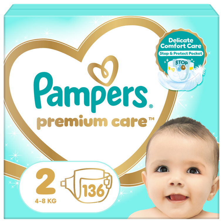 Pampers, Premium Care, pieluszki, rozmiar 2, 4-8 kg, 136 szt.