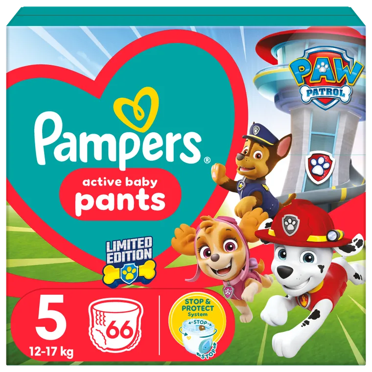 Pampers, Psi Patrol, Pants, pieluchomajtki, rozmiar 5, 12-17 kg, 66 szt.